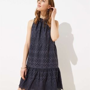 Loft Blue Eyelet Layered shift dress